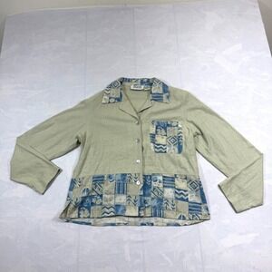 Selene Sport Shirt Women's M Green Blue Floral Long Sleeve Collared Silk